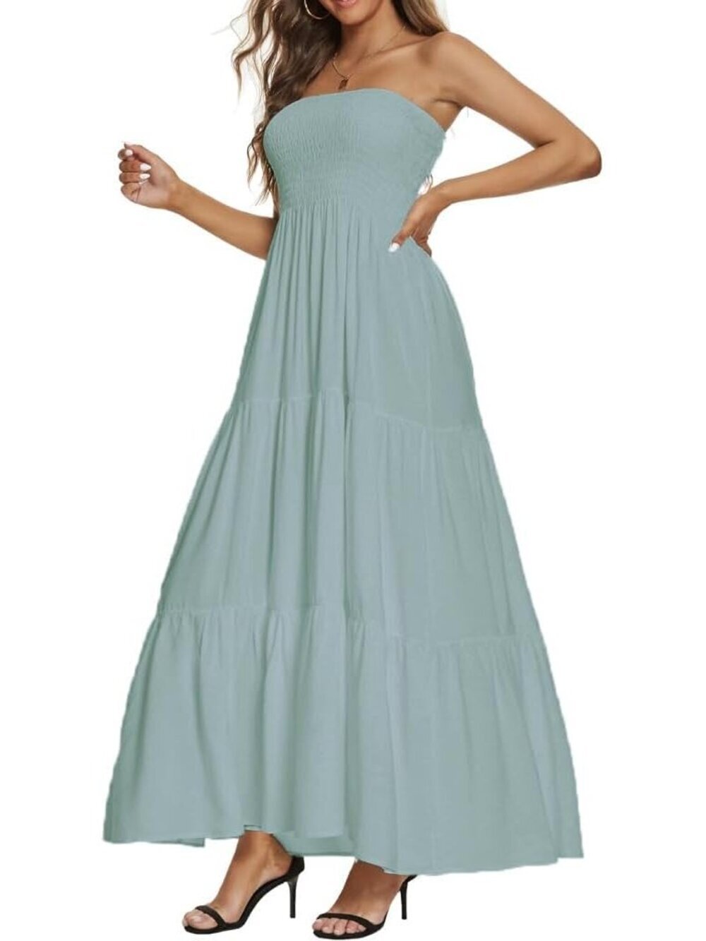 Women's Mint Stylish Casual Off Shoulder Strapless Tube Top Beach Maxi Dress